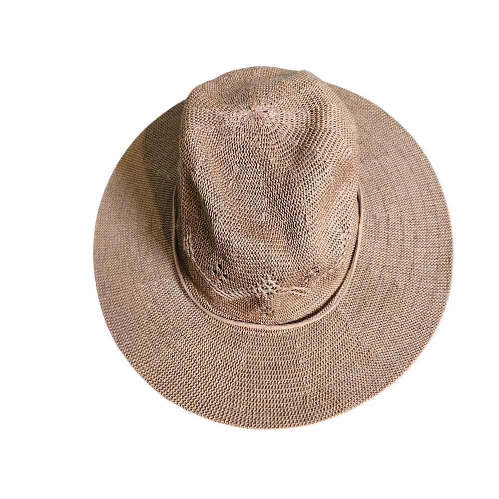 Marcus Adler Sun Hat Womens One Size Brown Woven Wide Brim Eyelet Detail